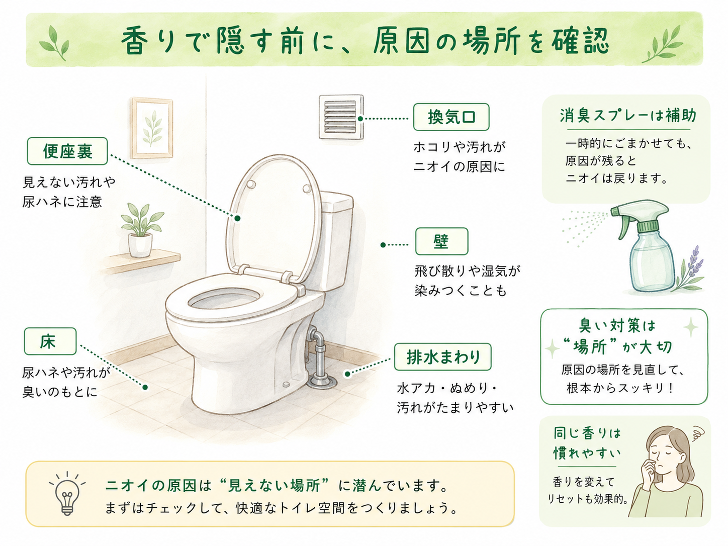 香りで隠す前に原因の場所を確認するイメージ 香りで隠す前に原因の場所を確認するイメージ