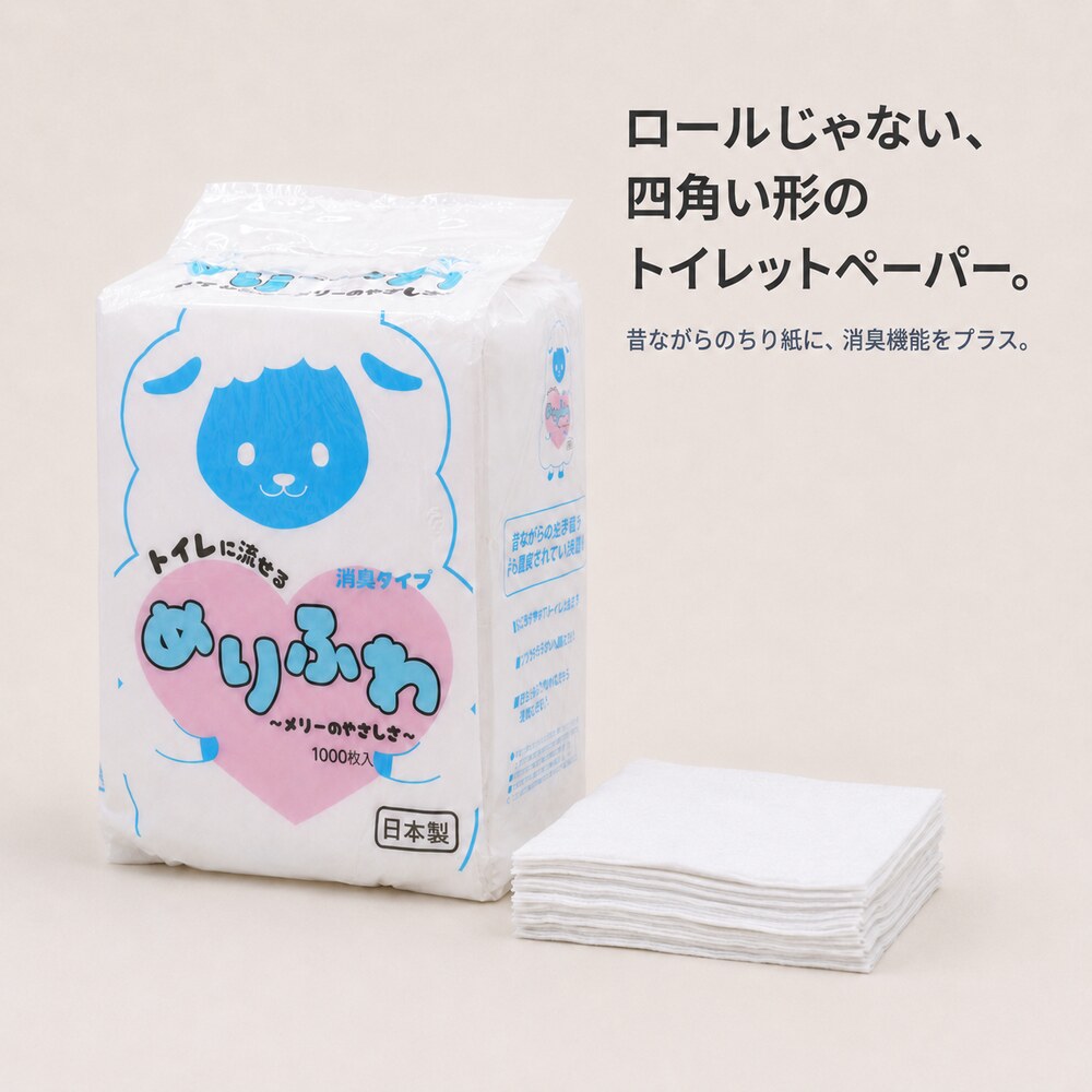 ロールじゃない四角い形のトイレットペーパー めりふわ
