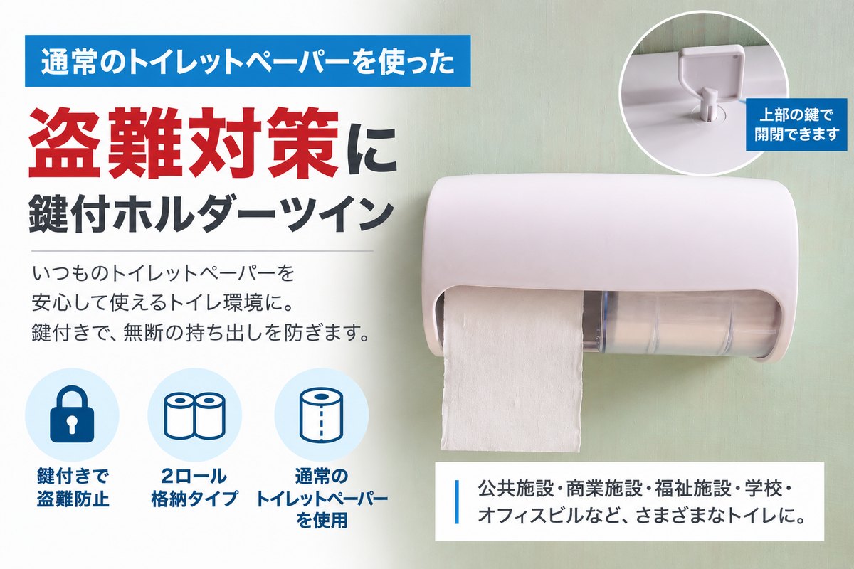 通常のトイレットペーパーを使用できる鍵付ホルダーツイン